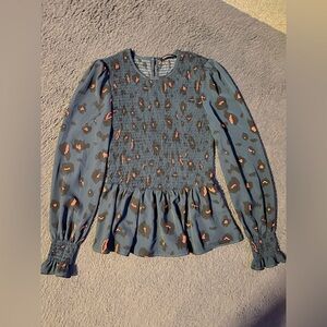 Dark teal with pink leopard spots cinched top, size S